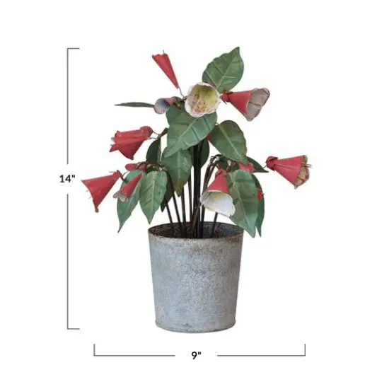 Hello Honey&reg; 14" Pink & Green Metal Flower Pot Decor with Faux Flowers {5}