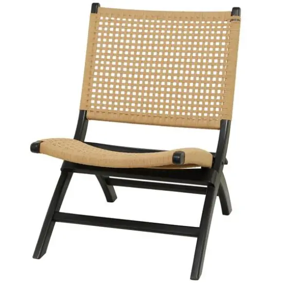 34" Black Wood Handmade WovenFolding Chair {1}