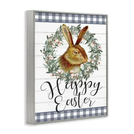 Stupell Industries Easter Bunny Wreath Phrase Framed Giclee Art Gray {4}