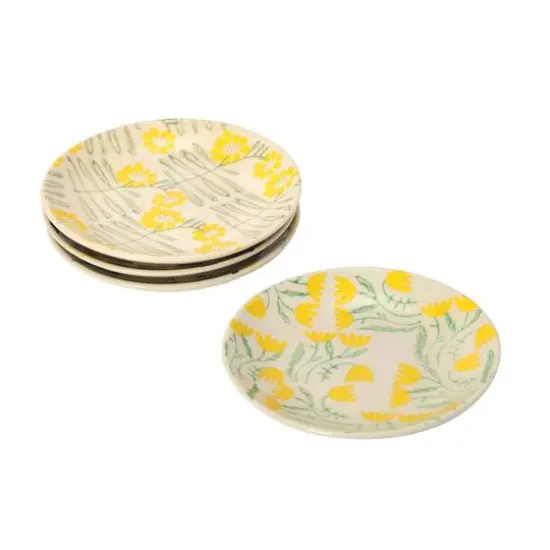 Hello Honey® Flower Design Hand Stamped Stoneware Plate Set {4}