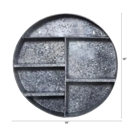 18" Galvanized Circular Metal Wall Mounted Shelf with Four Tier Shelves {3}