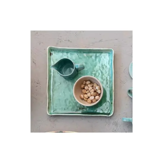 Hello Honey&reg; 11" Square Aqua Reactive Crackle Glaze Stoneware Serving Trays, 6ct. {3}