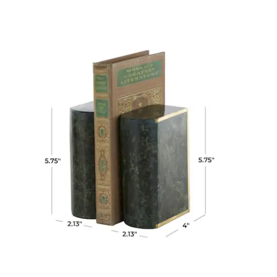 5.75" Green Marble Curved Rectangular Bookend Set {8}