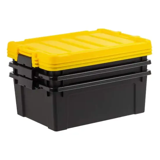 IRIS&reg; 47qt. Black Store-It-All Utility Totes with Yellow Buckle Lids, 3ct. {5}