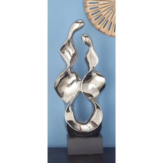 27" Silver Ceramic Modern Abstract Sculpture {11}