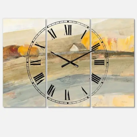 Designart Orange Brown Farmhouse Multipanel Wall Clock {1}