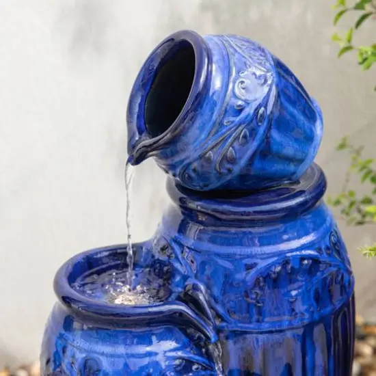 Glitzhome&reg; 27" 4-Tier LED Ceramic Fountain Cobalt Blue {6}