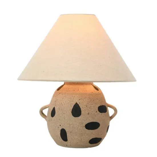 Hello Honey&reg; 15" Hand-Painted Terra-cotta Table Lamp with Dots and Fabric Shade {7}