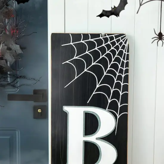 Glitzhome&reg; Black & White Wooden BOO Porch Sign {5}