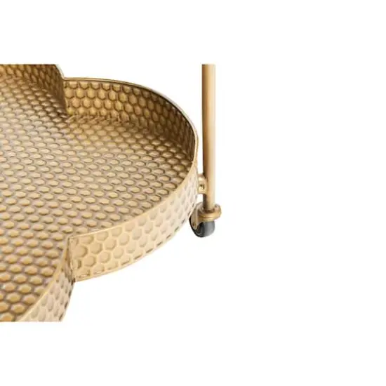 Hello Honey&reg; 28.5" 2-Tier Clover Shaped Metal Bar Cart on Caster Wheels Antique Brass {5}