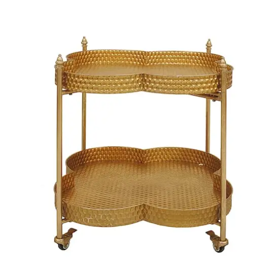 Hello Honey&reg; 28.5" 2-Tier Clover Shaped Metal Bar Cart on Caster Wheels Gold {1}