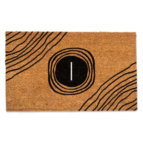 Black Monogram Circle Natural Coir Doormat I {1}