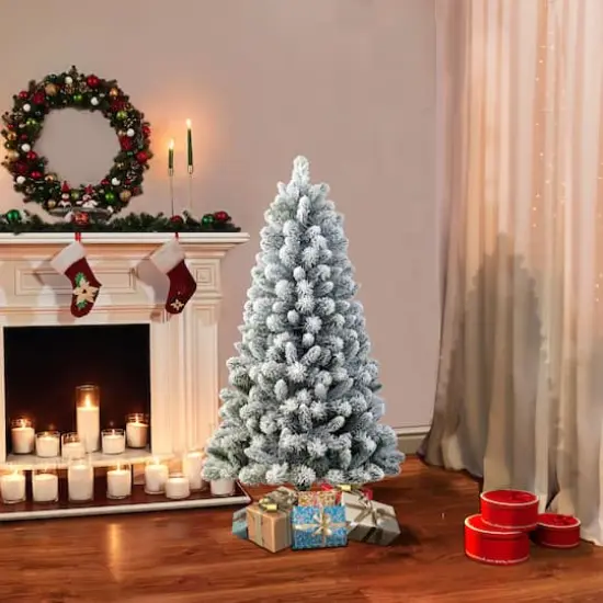4.5ft. Unlit Flocked Virginia Pine Artificial Christmas Tree {3}