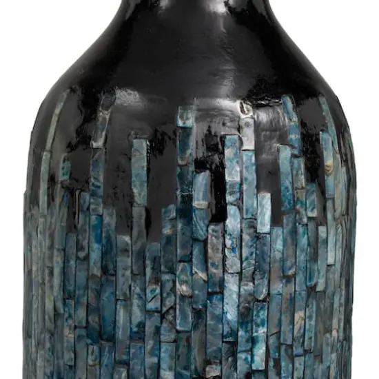 20" Black Capiz Shell Handmade Vase with Blue Ombre Design {4}