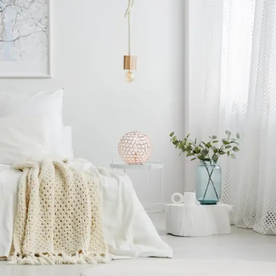 Lalia Home 10" Medium Metal Crystal Round Orb Table Lamp Rose Gold {6}