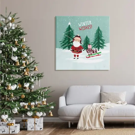Stupell Industries Winter Wishes Santa Claus & Sled Canvas Wall Art {3}
