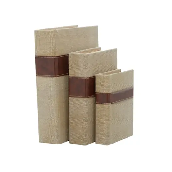 Beige & Brown Traditional Rectangular Wooden Book Set {1}