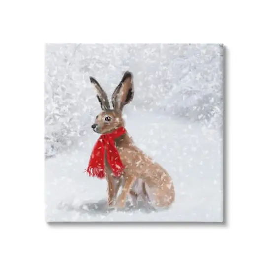 Stupell Industries Winter Rabbit Scarf Landscape Canvas Wall Art {1}