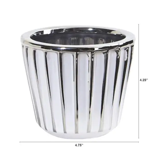 4.5" Ceramic White Vase with Silver Burnishing {3}