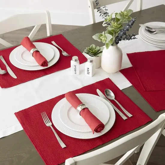 DII&reg; Ribbed Cotton Placemats, 6ct. Cardinal Red {4}