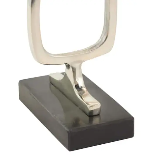 Aluminum Abstract Stacked Geometric Rings Sculpture with Marble Base Set Silver {10}