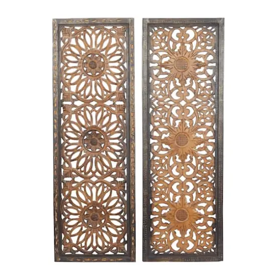 Set of 2 Brown Wood Traditional Wall Decor, 48" x 16" {1}