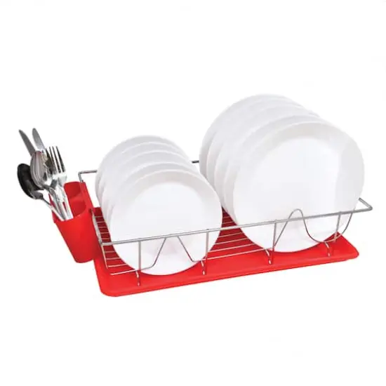 Kitchen Details Red 3-Piece Chrome Dish Rack with Tray {3}