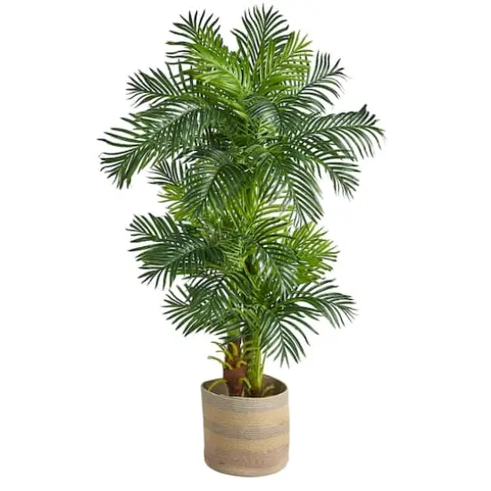 6ft. Hawaii Artificial Palm Tree in Handmade Natural Cotton Multicolored Woven Planter {1}