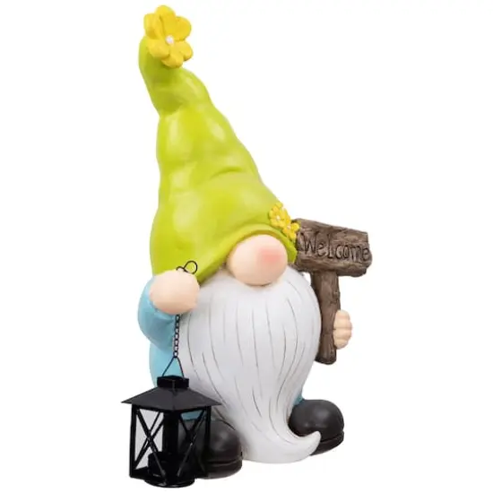 17.75" Welcome Gnome with Lantern Outdoor Garden Statue {6}