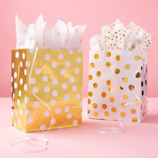 Medium Gold & White Polka Dot Gift Bag Value Pack by Celebrate It&trade; {3}