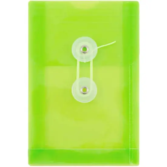 JAM Paper 4.25" x 6.25" Open End Plastic Envelopes with Button and String Closure, 24ct. Lime Green {4}