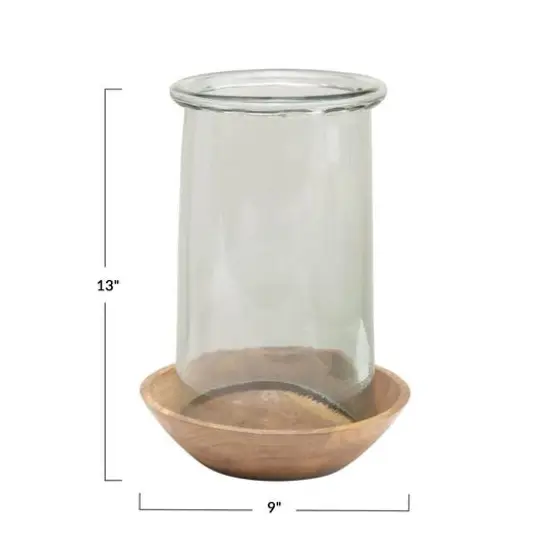 Hello Honey&reg; 13'' Glass Hurricane with Wood Base {5}