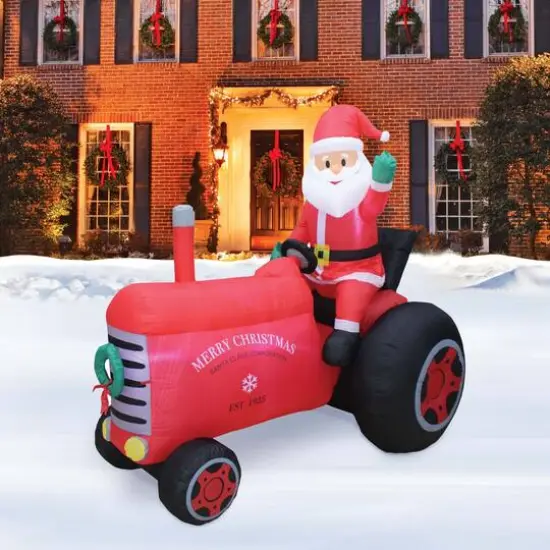 6ft. Inflatable Christmas Santa on Vintage Tractor {5}