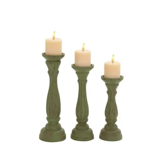 Green Wood Traditional Candle Holder Set, 3ct.  {1}
