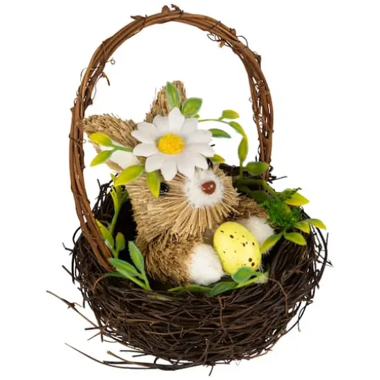 7" Easter Rabbit with Twig Basket Accent {5}