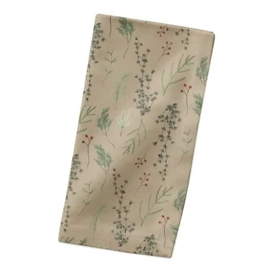 Pine Greenery on Brown Cotton Twill Napkin {3}