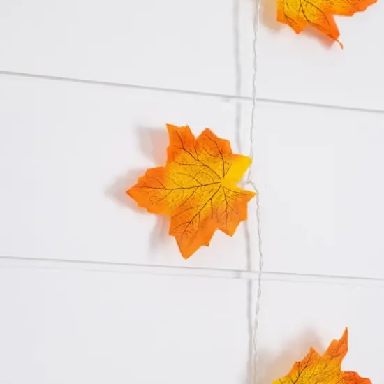 5ft. Pre-Lit Autumn Maple Leaf Artificial Fall Garland with 10 Warm White LED String Lights - Set of 3 {4}