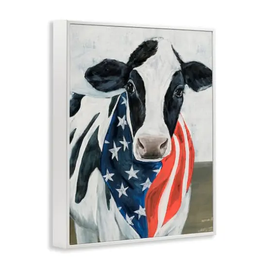 Stupell Industries Farm Cow American Flag Animal Framed Giclee Art White {4}