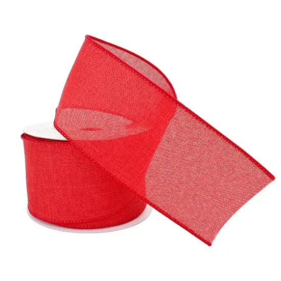 2.5" x 25ft. Faux Linen Wired Ribbon by Celebrate It&reg; Red {5}