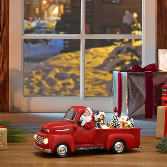 10.5" Animated Red Truck with Christmas Scene {3}