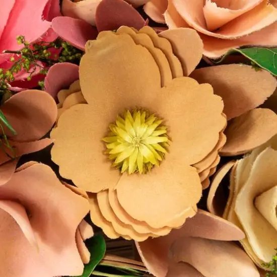 13" Pink & Yellow Mixed Floral & Foliage Artificial Valentine's Day Heart Wreath {5}