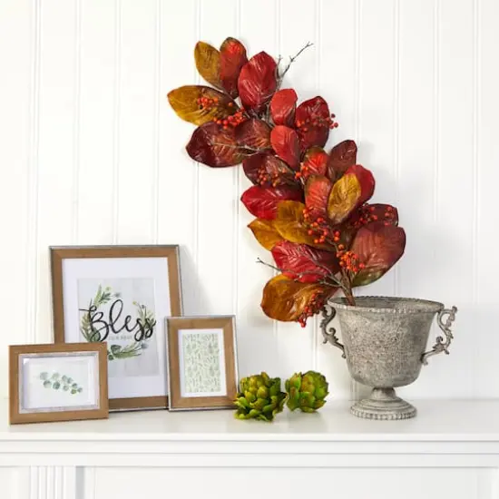 36" Autumn Magnolia Leaf with Berries Teardrop Swag {4}