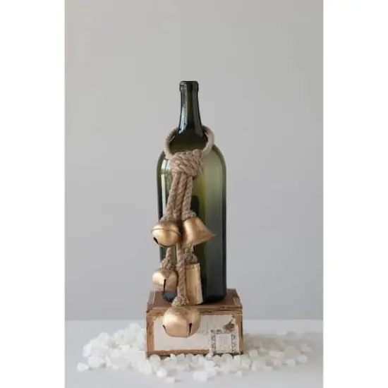 Hello Honey&reg; Gold Decorative Metal Bells in Various Shapes on Jute Rope Hanger {3}