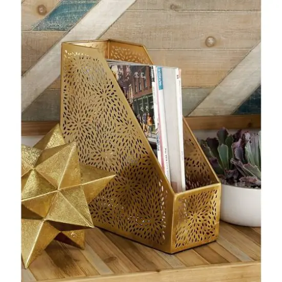 CosmoLiving by Cosmopolitan 12" Gold Iron Glam Magazine Holder {7}