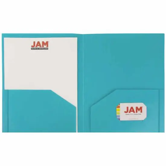 JAM Paper Heavy Duty Plastic 2-Pocket Folders, 6ct. Teal {5}