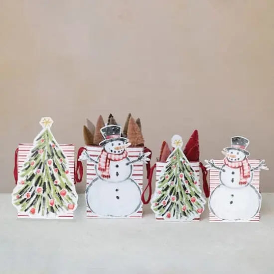 Hello Honey Multicolor Snowman & Christmas Tree Printed Paper Diecut Gift Bags, 2ct. {4}