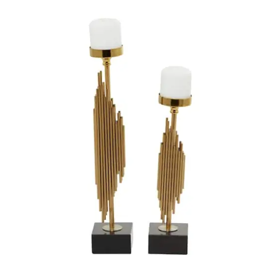 Gold Stainless Steel Vertical Pipe Stand Candle Holder Set {1}