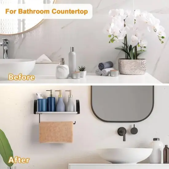 NEX&trade; 15" Wall Mounted Paper Towel Holder with Wood Shelf Gray {5}