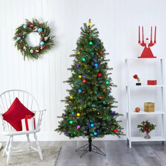 6.5ft. Pre-Lit Montana Mountain Fir Artificial Christmas Tree, Multicolor LED Lights {3}