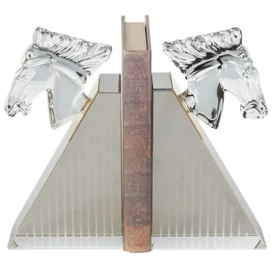 9" Clear Glass Horse Head Decorative Bookends with Pyramid Bases, 2ct. {4}